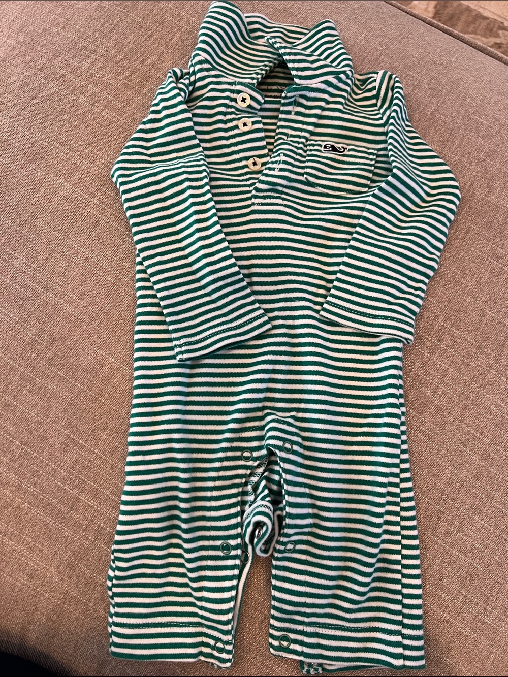 Vineyard Vines Striped Green & White Baby One-Piece Romper
